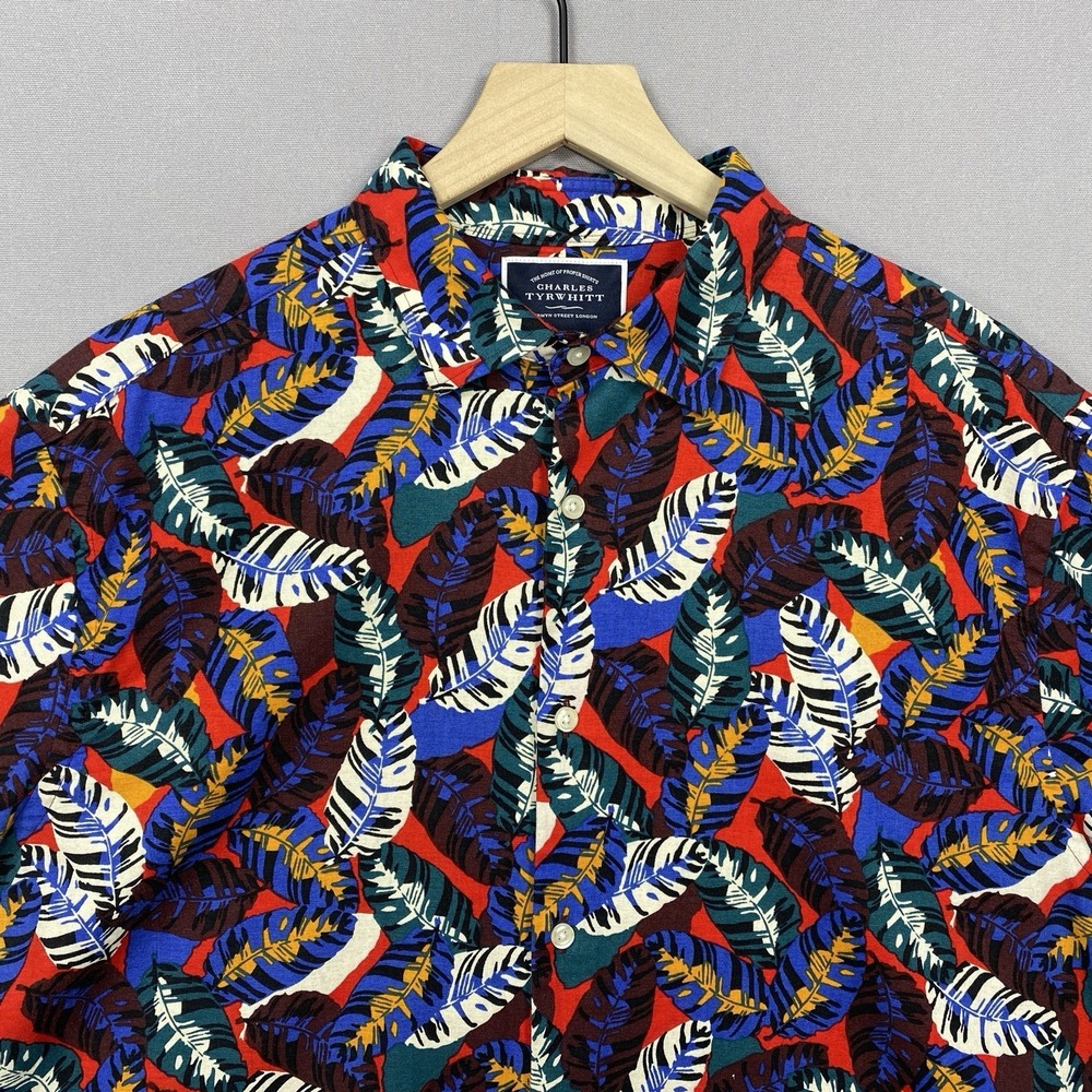 Charles Tyrwhitt Large Tropical Cotton Linen Short Sleeve Button-Up Shirt Mens